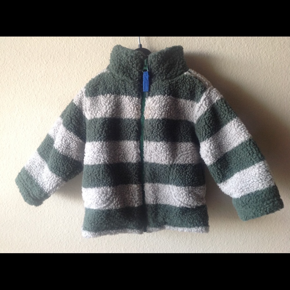 12-18m fluffy jacket green stripe
